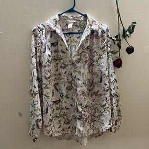 H&M Floral and Bird printed White Blouse